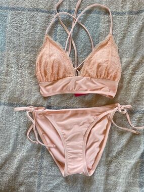 Xhilaration Pale Pink Lace Triangle Bikini Set